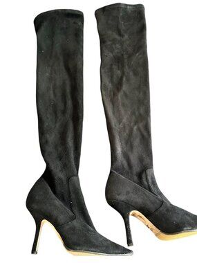 Dior Black Suede Knee High Stiletto Heel Boots Size 42